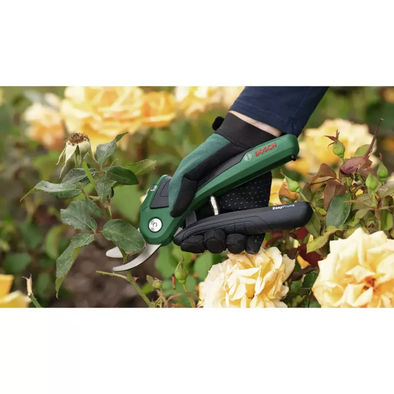 Genėjimo žirklės Bosch EasyPrune apvedamosios, nerūdijančio plieno geležtė, 2,5 cm pjovimo pajėgumas, įkraunama 5,4 Wh baterija, apsauginis užraktas