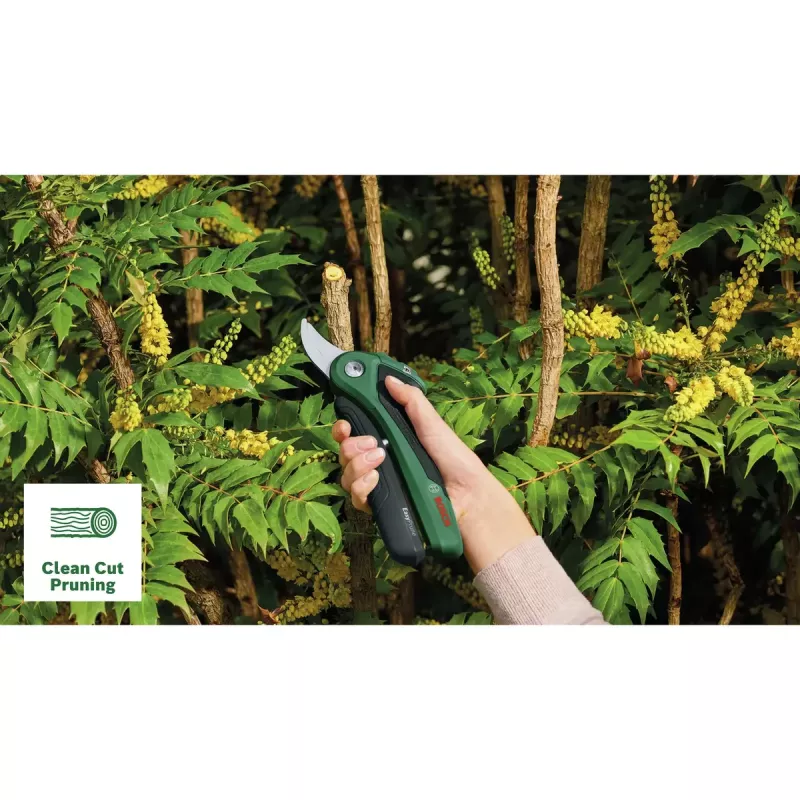 Genėjimo žirklės Bosch EasyPrune apvedamosios, nerūdijančio plieno geležtė, 2,5 cm pjovimo pajėgumas, įkraunama 5,4 Wh baterija, apsauginis užraktas