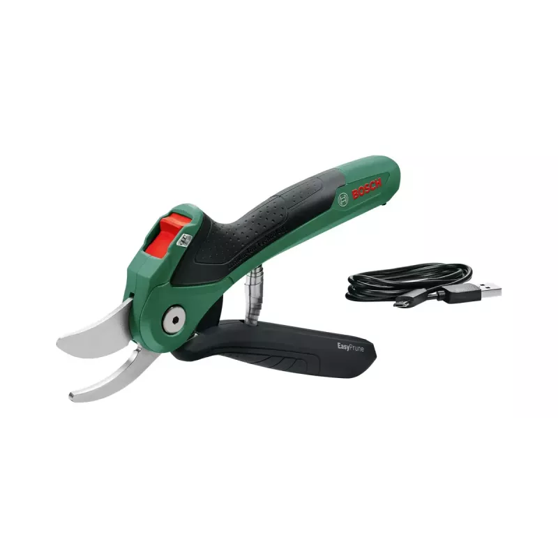 Genėjimo žirklės Bosch EasyPrune apvedamosios, nerūdijančio plieno geležtė, 2,5 cm pjovimo pajėgumas, įkraunama 5,4 Wh baterija, apsauginis užraktas