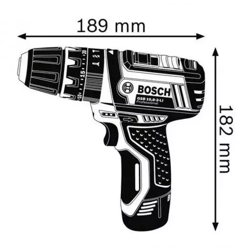Bosch GSB 10,8-2-LI Professional Keyless Juoda, Blue, Red