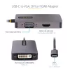 StarTech.com USB C vaizdo adapteris, USB C į HDMI DVI VGA adapteris, iki 4K 60Hz, aliuminis, daugiaportis vaizdo ekrano adapteris, suderinamas su Thunderbolt 3 / 4, USB Type C kelioninis adapteris