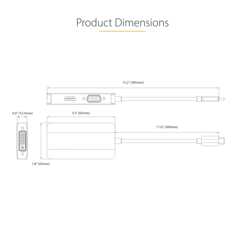 StarTech.com USB C vaizdo adapteris, USB C į HDMI DVI VGA adapteris, iki 4K 60Hz, aliuminis, daugiaportis vaizdo ekrano adapteris, suderinamas su Thunderbolt 3 / 4, USB Type C kelioninis adapteris