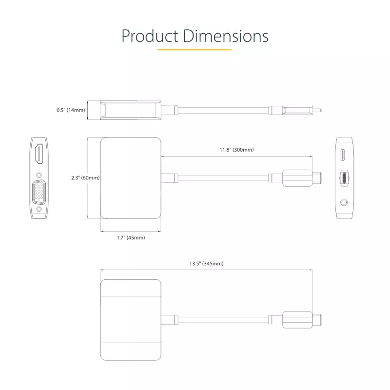 StarTech.com USB-C vaizdo adapteris, USB-C į HDMI/VGA universaliadapteris, 3,5 mm garso lizdas, 4K 60Hz HDR, 100W PD pralaidumas, suderinamas su Thunderbolt 3/4 – USB-C kelioninis ekrano adapteris