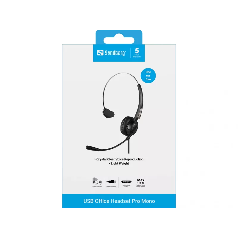 Ausinės su mikrofonu Sandberg USB Office Headset Pro Mono