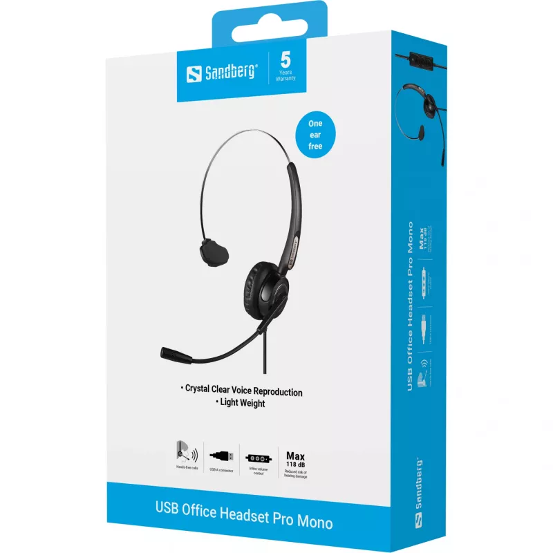 Ausinės su mikrofonu Sandberg USB Office Headset Pro Mono