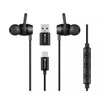 Ausinės Sandberg USB-C/A į ausis dedamos ausinės su linijiniu mikrofonu