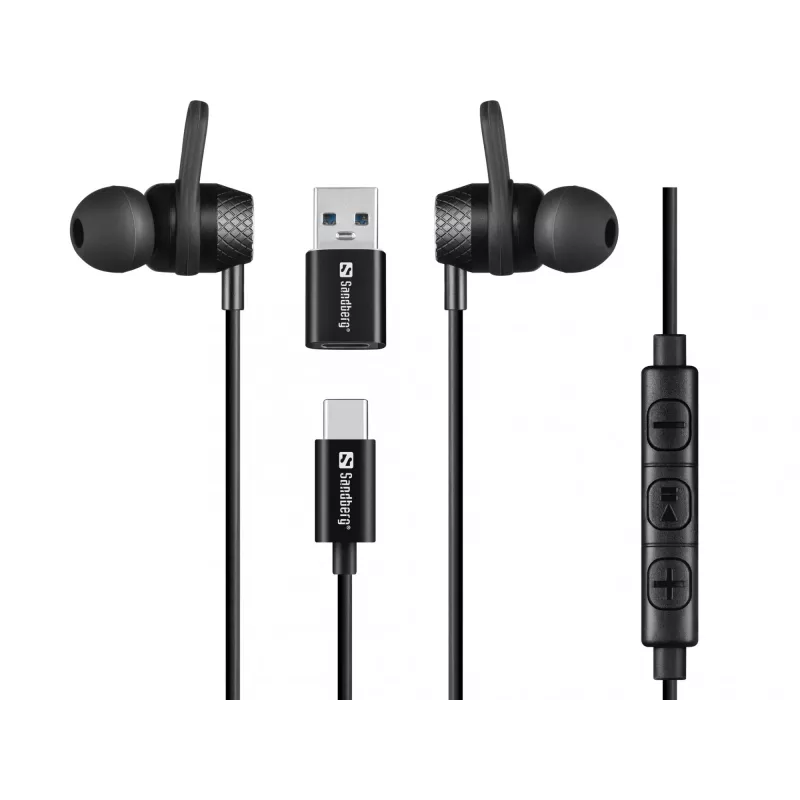 Ausinės Sandberg USB-C/A į ausis dedamos ausinės su linijiniu mikrofonu