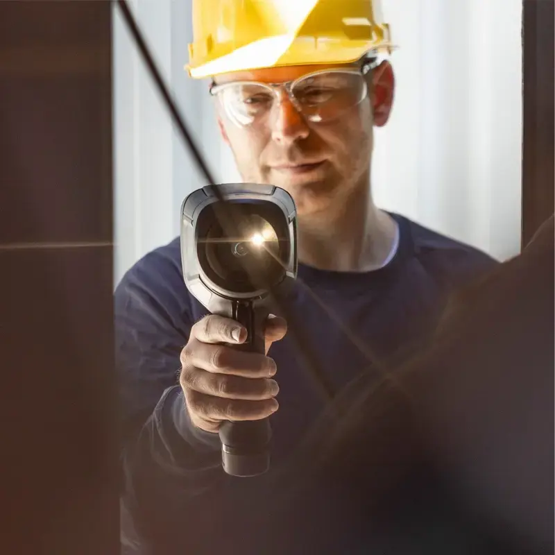 Termovizorinė kamera Flir Systems E8-PRO — 320×240 px, NETD 40 mK, IFOV 1,8 mRad, 3,5 colio ekranas, metalinis korpusas, juoda