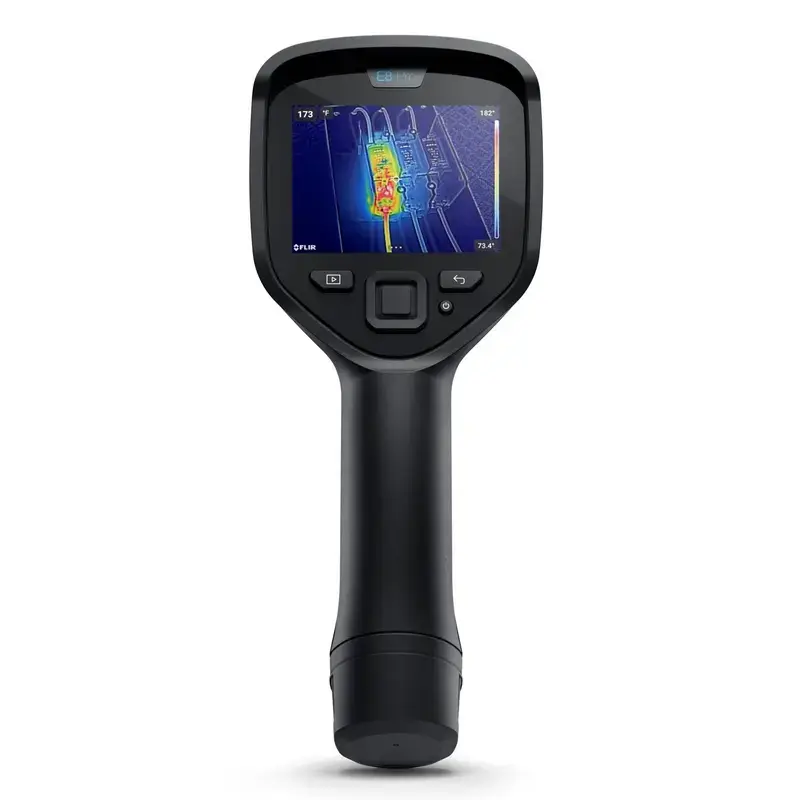 Termovizorinė kamera Flir Systems E8-PRO — 320×240 px, NETD 40 mK, IFOV 1,8 mRad, 3,5 colio ekranas, metalinis korpusas, juoda