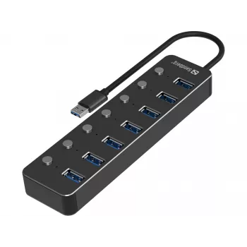 USB šakotuvas Sandberg 7 prievadų USB 3.0 juodas aliuminis