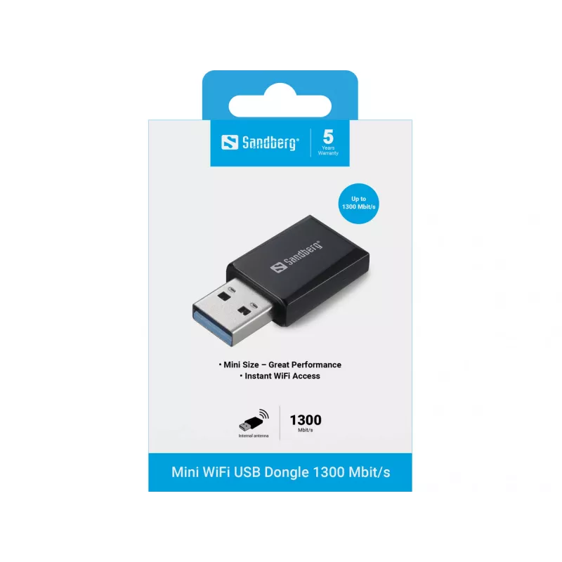 Mini WiFi Dongle Sandberg 1300 Mbit/s USB Type-A Dviejų juostų