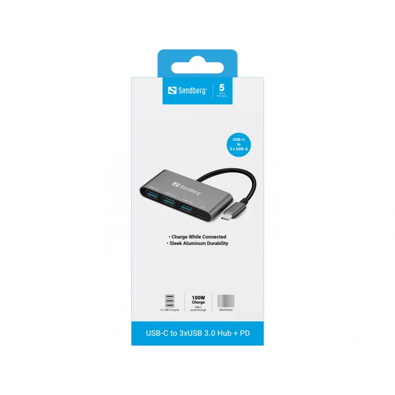 USB-C į 3xUSB 3.0 šakotuvas + PD Sandberg 136-03