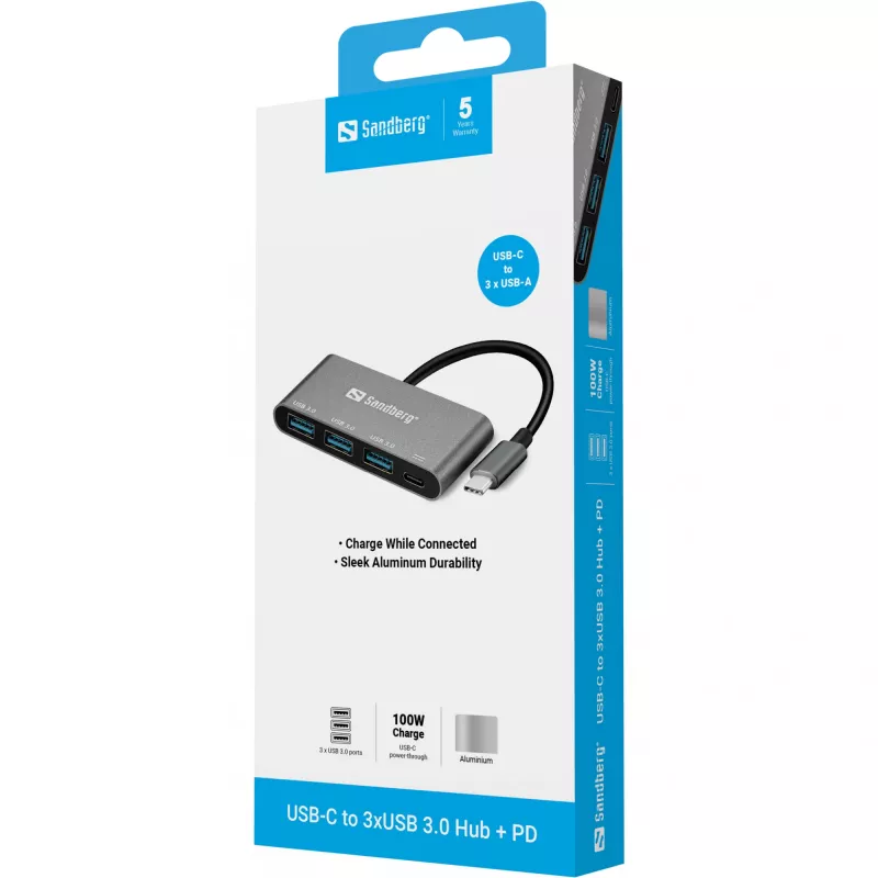 USB-C į 3xUSB 3.0 šakotuvas + PD Sandberg 136-03