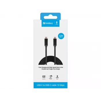 Sandberg USB-C USB-C 2M USB 3.1 Gen.2, 2 m, USB C, USB C, USB 3.2 Gen 2 (3.1 Gen 2), kištukas/kištukas, juoda