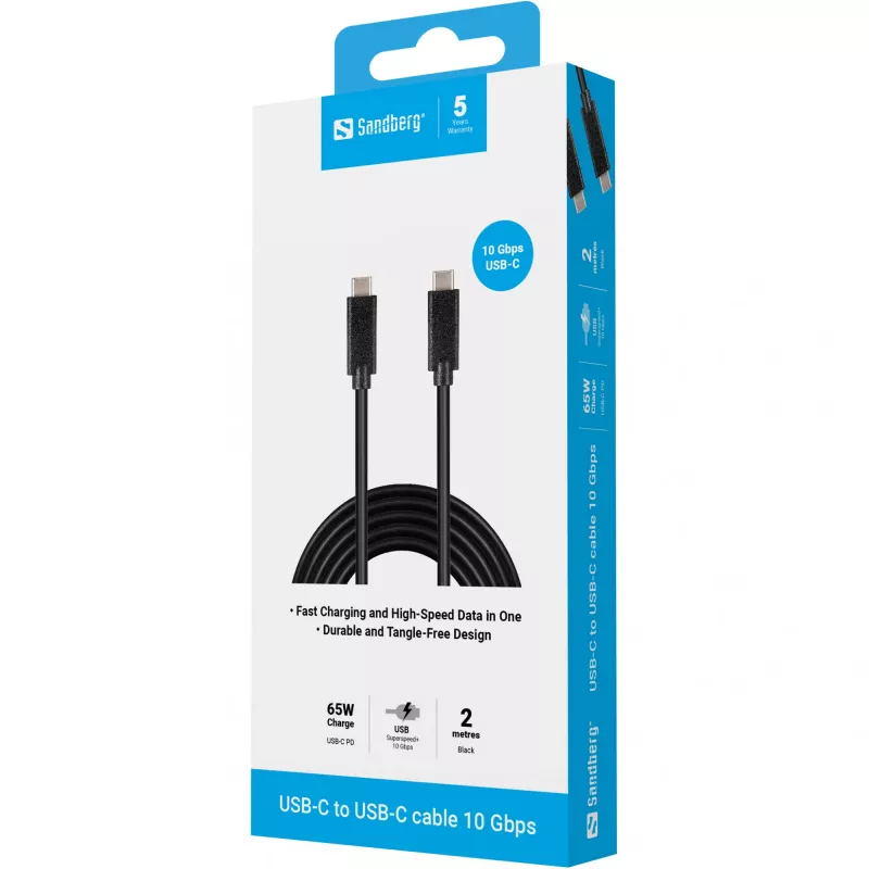 Sandberg USB-C USB-C 2M USB 3.1 Gen.2, 2 m, USB C, USB C, USB 3.2 Gen 2 (3.1 Gen 2), kištukas/kištukas, juoda
