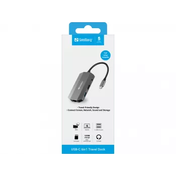 USB-C šakotuvas Sandberg 6in1 Travel Dock
