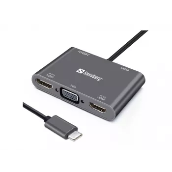Sandberg USB-C dokas 2xHDMI+1xVGA+USB+PD