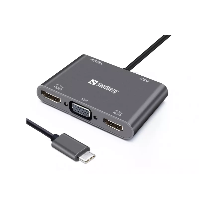 Sandberg USB-C dokas 2xHDMI+1xVGA+USB+PD