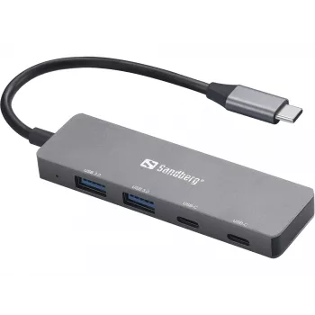 Sandberg USB-C į 2xUSB-A + 2xUSB-C šakotuvas, pilkas, aliuminis