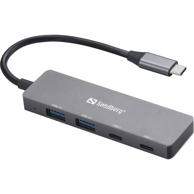 Sandberg USB-C į 2xUSB-A + 2xUSB-C šakotuvas, pilkas, aliuminis
