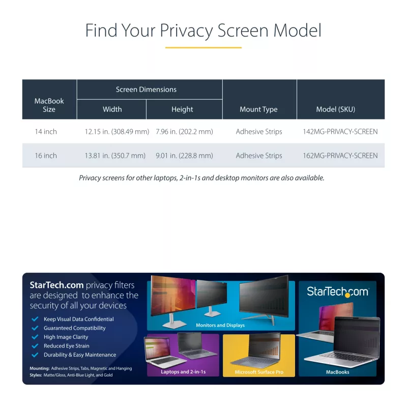 StarTech.com 14 colių MacBook Pro 21/23 privatumo ekranas, auksinis filtras su sustiprintu privatumu, kompiuterio apsauginis skydas, dvipusis ekrano apsauga, +/- 30 laipsnių