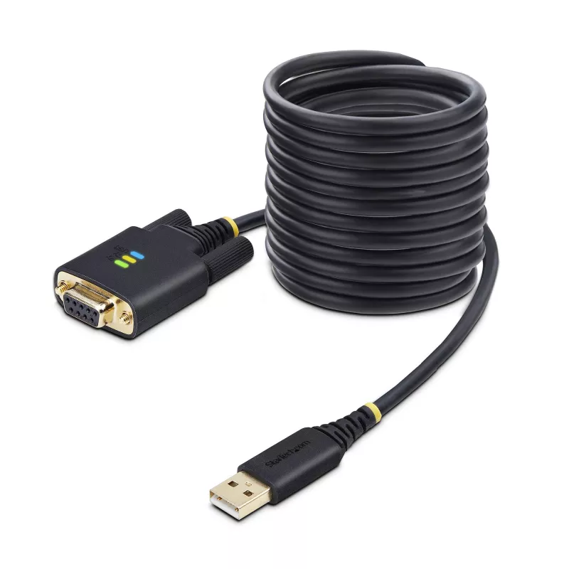 StarTech.com 3 m USB į nulinio modemo nuosekliosios sąsajos adapterio kabelis, keičiami DB9 varžtai/veržlės, COM išsaugojimas, USB-A į RS232, FTDI, 4 lygio ESD apsauga, Windows/macOS/ChromeOS/Linux – patikima TPE konstrukcija