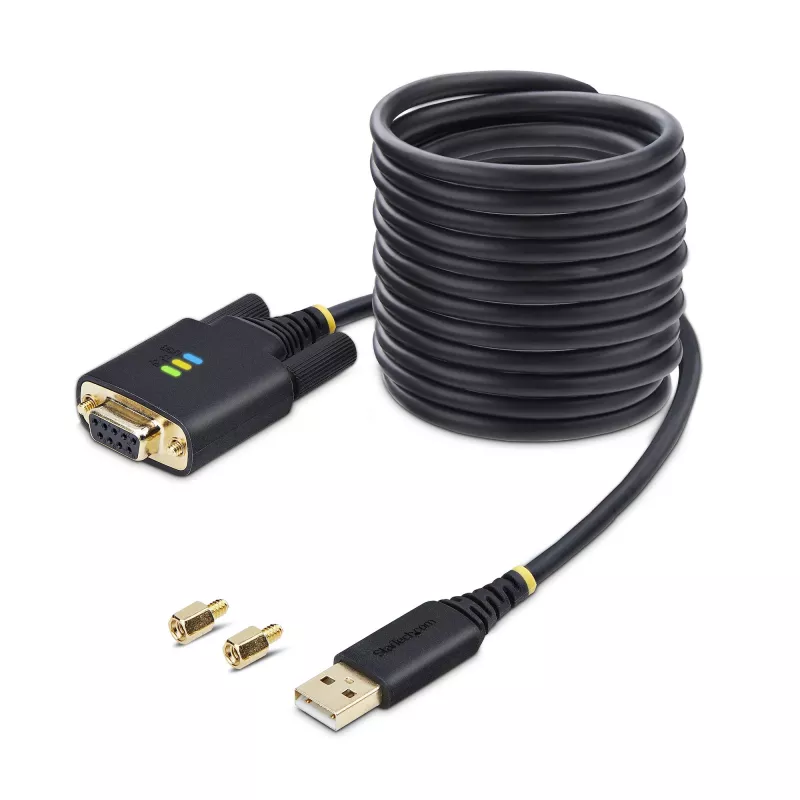 StarTech.com 3 m USB į nulinio modemo nuosekliosios sąsajos adapterio kabelis, keičiami DB9 varžtai/veržlės, COM išsaugojimas, USB-A į RS232, FTDI, 4 lygio ESD apsauga, Windows/macOS/ChromeOS/Linux – patikima TPE konstrukcija