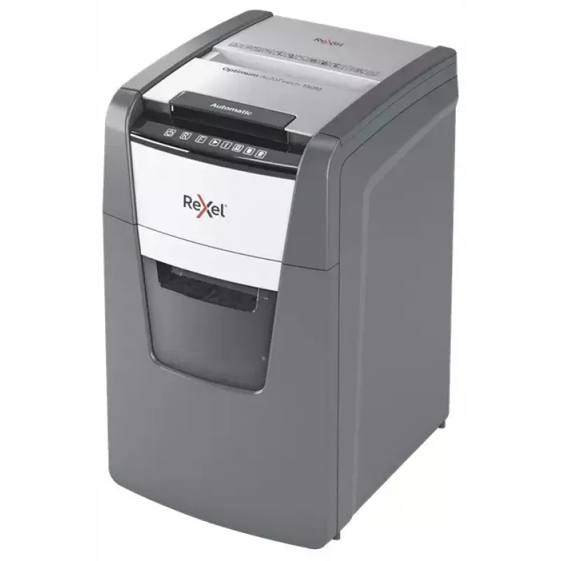 „Rexel Optimum AutoFeed+ 150M“ popieriaus smulkintuvas, mikro pjovimo smulkinimas, 55 dB, 22 cm, juoda, pilka
