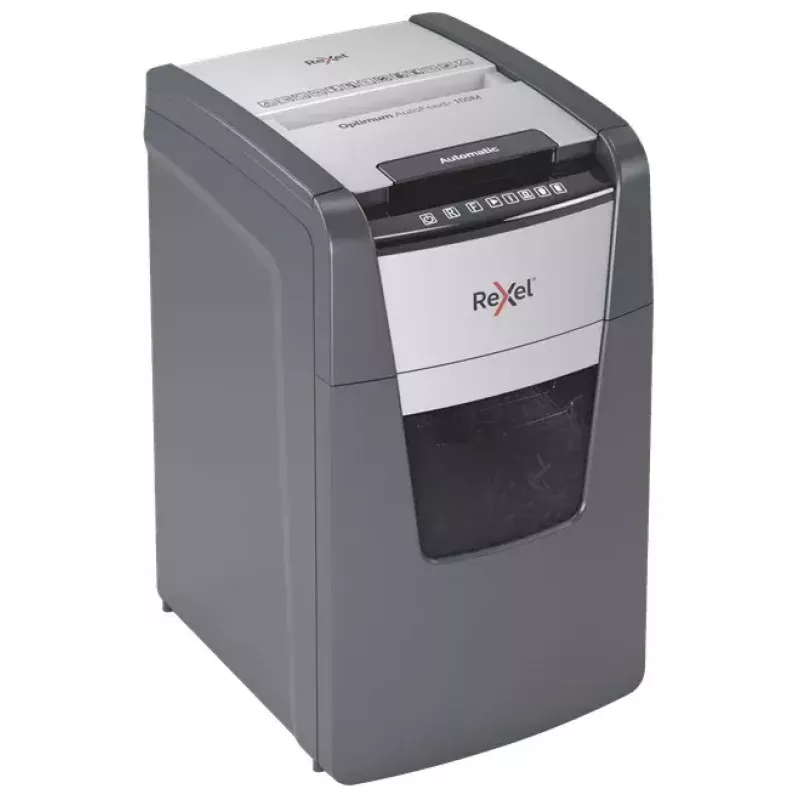 „Rexel Optimum AutoFeed+ 150M“ popieriaus smulkintuvas, mikro pjovimo smulkinimas, 55 dB, 22 cm, juoda, pilka