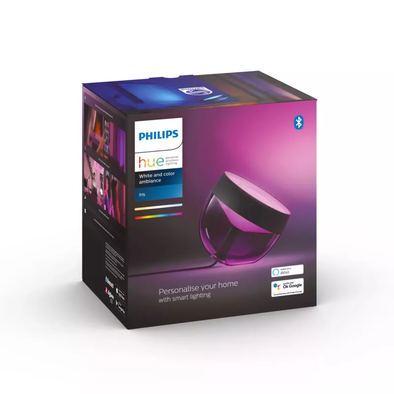 Philips Hue White and colour ambience Iris stalinė lempa, išmanioji stalinė lempa, Bluetooth/Zigbee, juoda, LED, metalas, sintetika, nekeičiama lemputė(-ės)