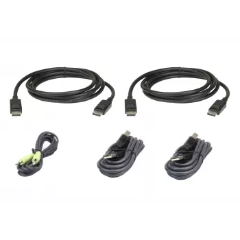 ATEN USB DisplayPort dvigubo ekrano saugus KVM kabelių rinkinys; 3 m