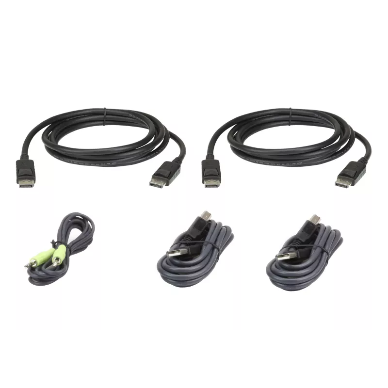 ATEN USB DisplayPort dvigubo ekrano saugus KVM kabelių rinkinys; 3 m