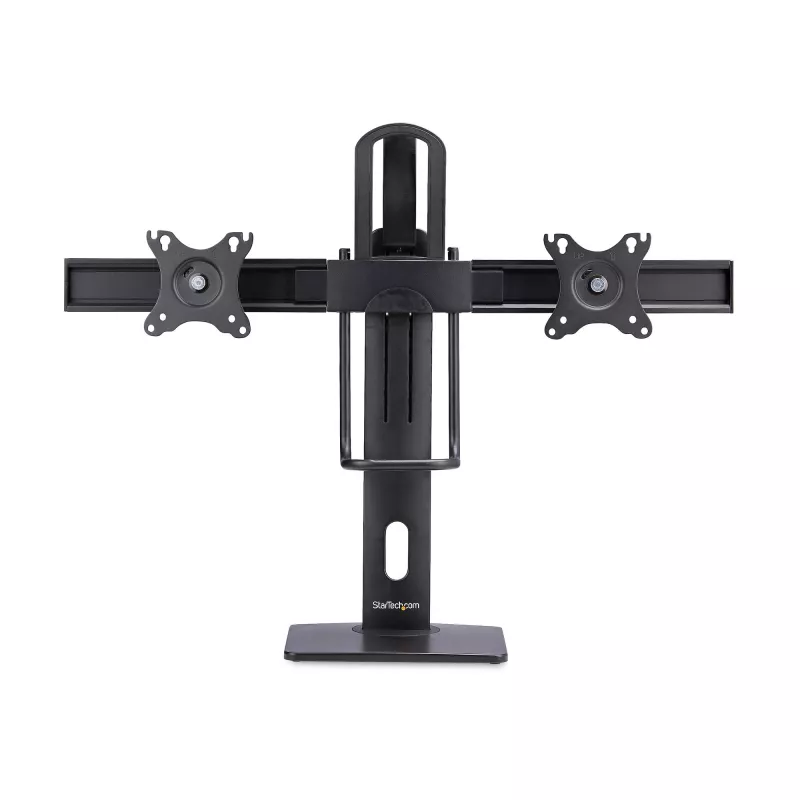 StarTech.com skersinio dvigubo monitoriaus stovo stalo laikiklis dviem 27 colių ekranams, VESA tvirtinimas 75x75/100x100, aukščio reguliavimas be įrankių, iki 6 kg vienam ekranui