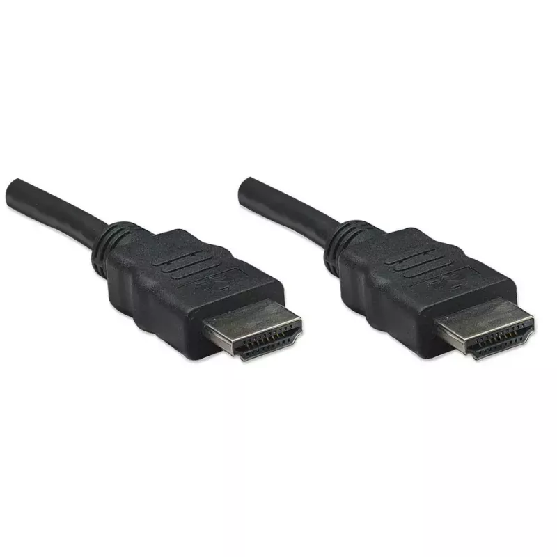 Manhattan HDMI laidas, 1080p@60Hz (didelės spartos), 7,5 m, kištukas-kištukas, juodas, pilnai ekranuotas, auksu dengti kontaktai, garantija visam naudojimo laikotarpiui