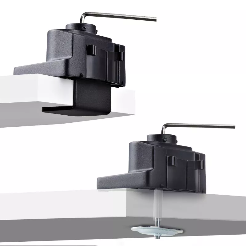 “StarTech.com” trijų monitorių stalinis laikiklis iki trijų 27 inch ekranų, VESA 75x75/100x100, rankenėlių nereikalaujantis rankų reguliavimas, C formos spaustukas / kiauryminis tvirtinimas, spyruoklinės rankos