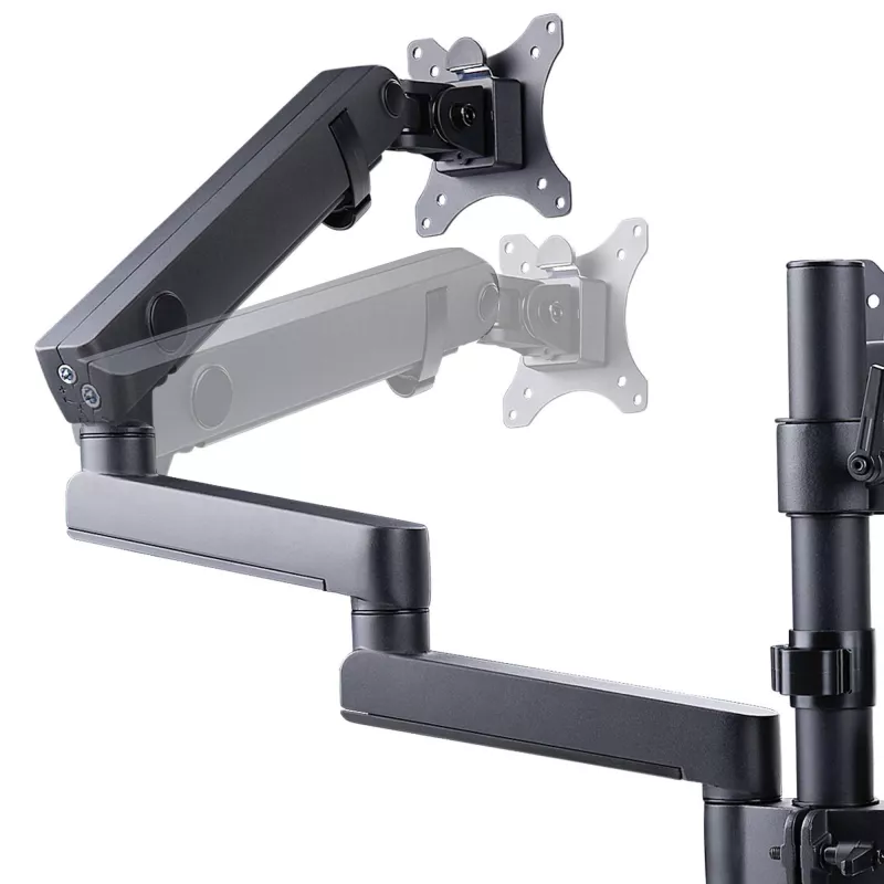 “StarTech.com” trijų monitorių stalinis laikiklis iki trijų 27 inch ekranų, VESA 75x75/100x100, rankenėlių nereikalaujantis rankų reguliavimas, C formos spaustukas / kiauryminis tvirtinimas, spyruoklinės rankos