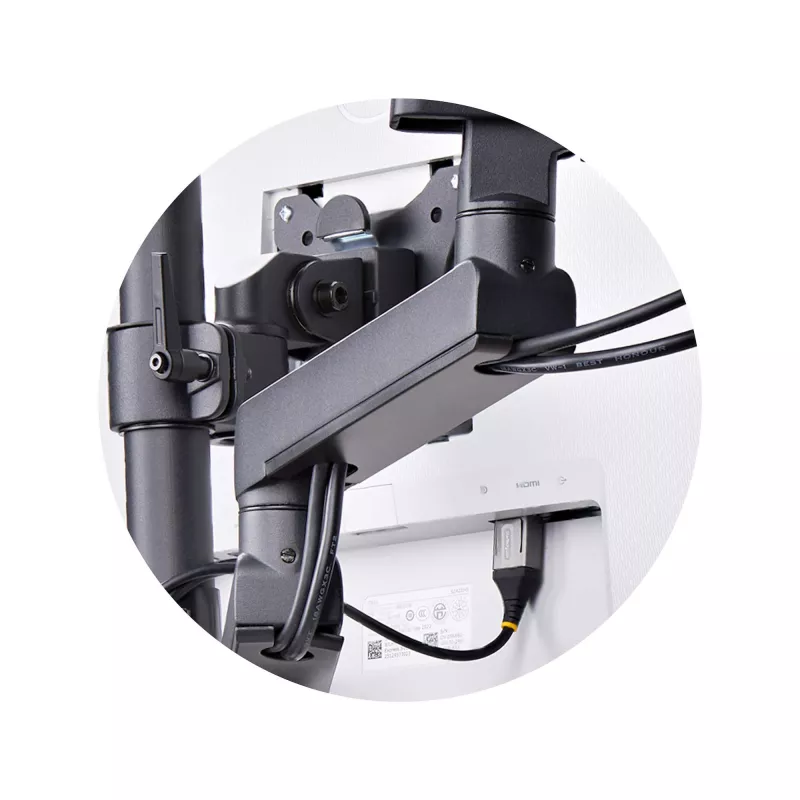 “StarTech.com” trijų monitorių stalinis laikiklis iki trijų 27 inch ekranų, VESA 75x75/100x100, rankenėlių nereikalaujantis rankų reguliavimas, C formos spaustukas / kiauryminis tvirtinimas, spyruoklinės rankos