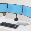 “StarTech.com” trijų monitorių stalinis laikiklis iki trijų 27 inch ekranų, VESA 75x75/100x100, rankenėlių nereikalaujantis rankų reguliavimas, C formos spaustukas / kiauryminis tvirtinimas, spyruoklinės rankos