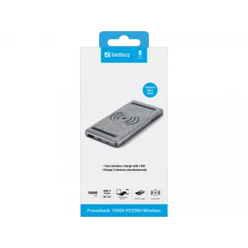 Nešiojama išorinė baterija Sandberg Powerbank 10000 PD20W+Wireless, 10000 mAh