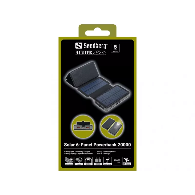 Powerbank Sandberg Solar 6-Panel 20000mAh Lithium Polymer Juoda