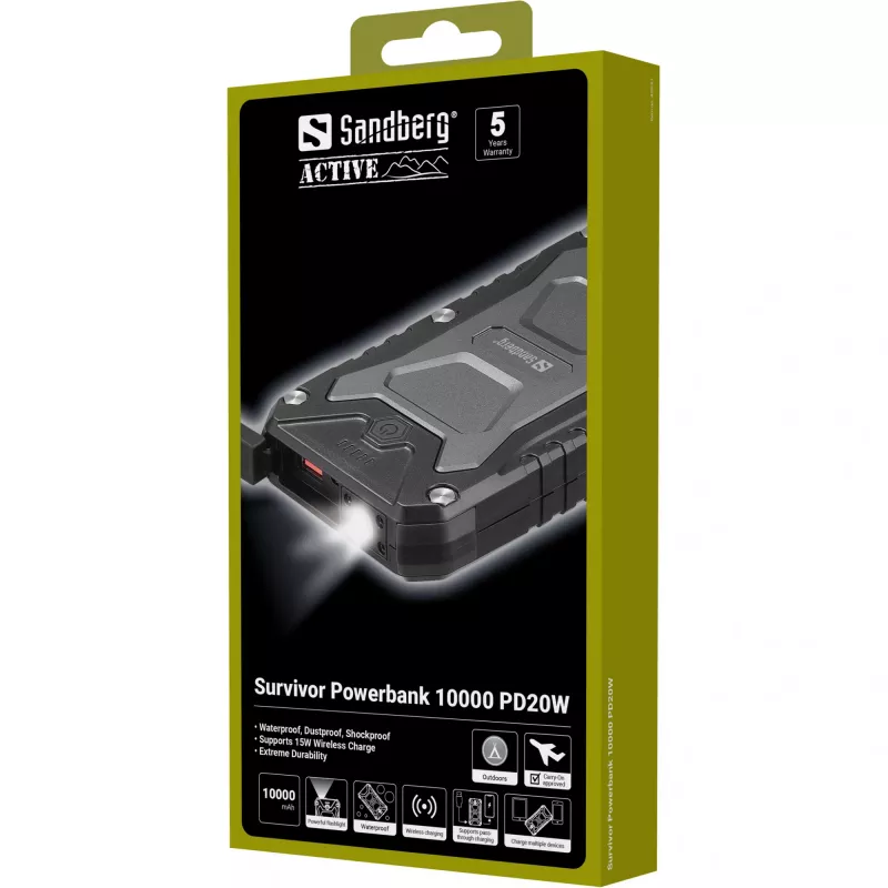 Nešiojama išorinė baterija Sandberg Survivor 10000 PD20W, 10000 mAh
