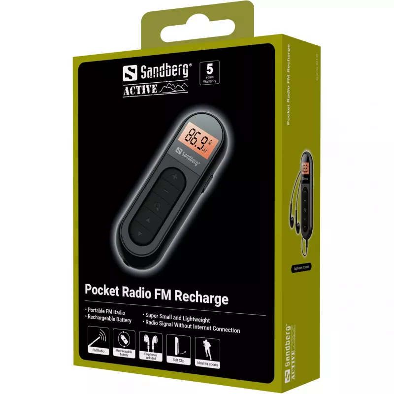 Nešiojamasis radijas Sandberg Pocket Radio FM Recharge FM 76-108 MHz