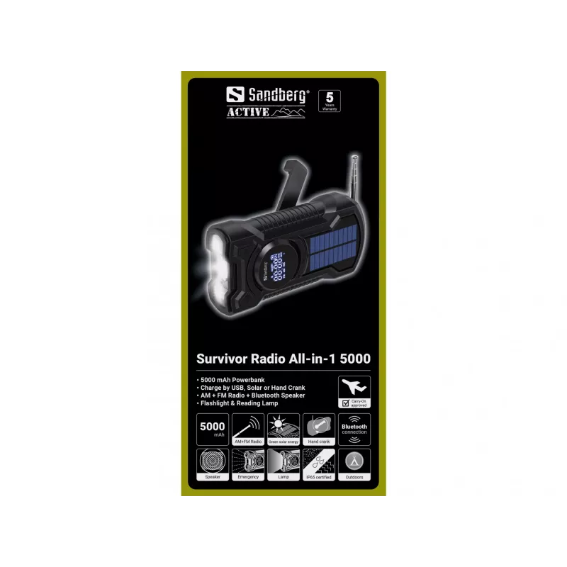 Nešiojamasis radijas Sandberg Survivor Radio All-in-1 5000 AM FM 5000 mAh