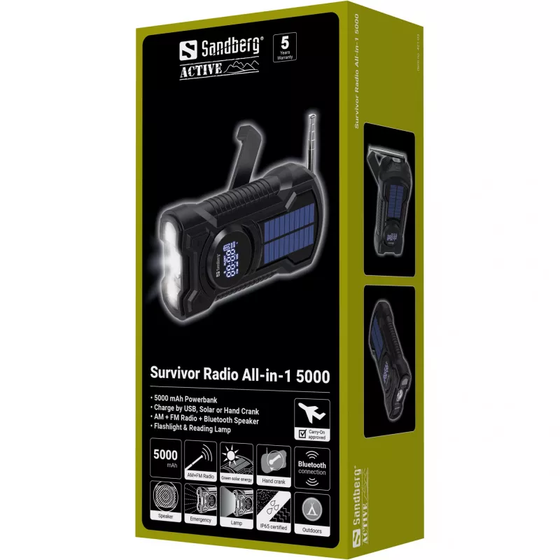 Nešiojamasis radijas Sandberg Survivor Radio All-in-1 5000 AM FM 5000 mAh