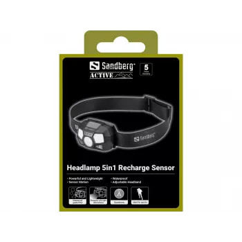 Priekinis žibintas Sandberg 5in1 Recharge Sensor LED 200 lm Juoda