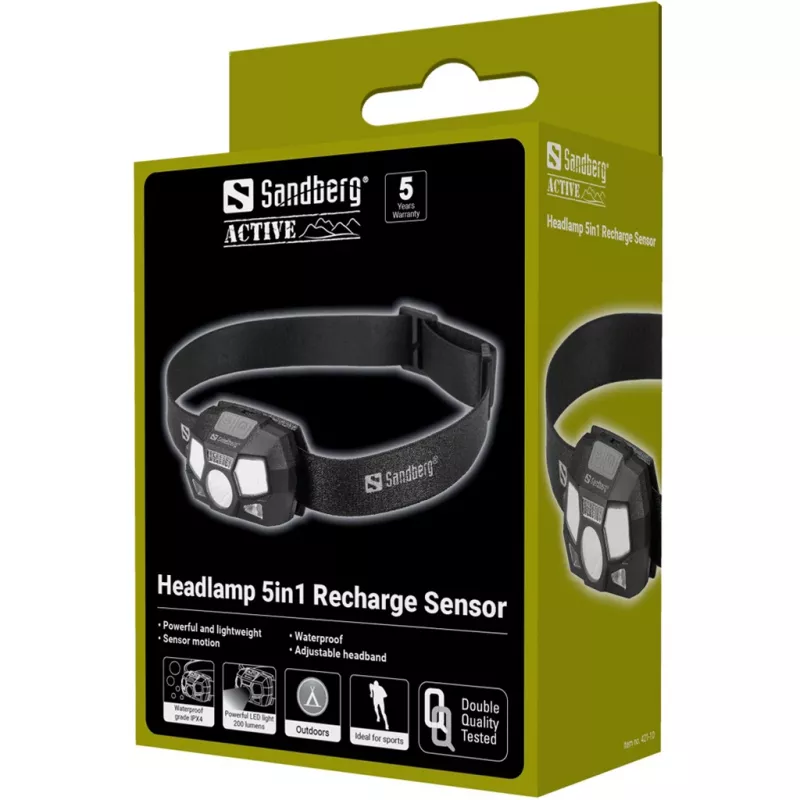 Priekinis žibintas Sandberg 5in1 Recharge Sensor LED 200 lm Juoda