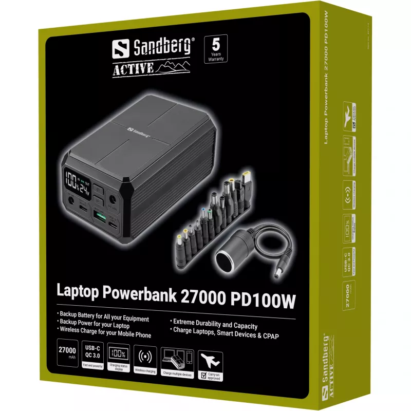 Nešiojama išorinė baterija Sandberg Laptop Powerbank 27000 PD100W, 27000 mAh