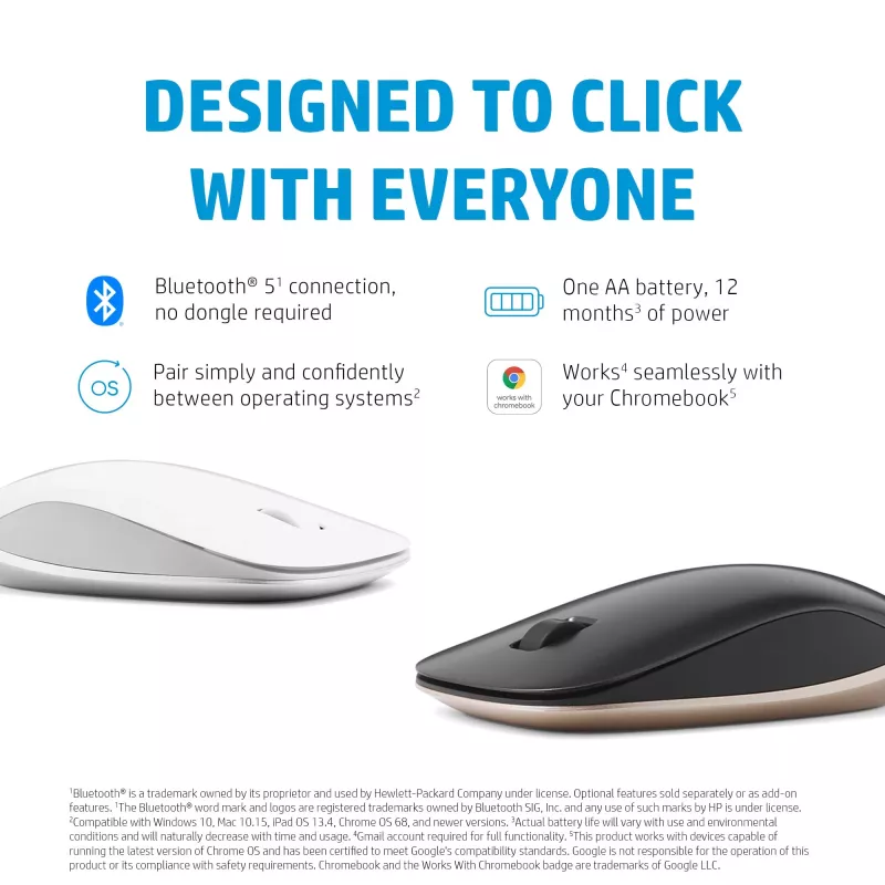 HP 410 plonas White Bluetooth pelė, abiem rankoms tinkama, Bluetooth, 1200 DPI, balta