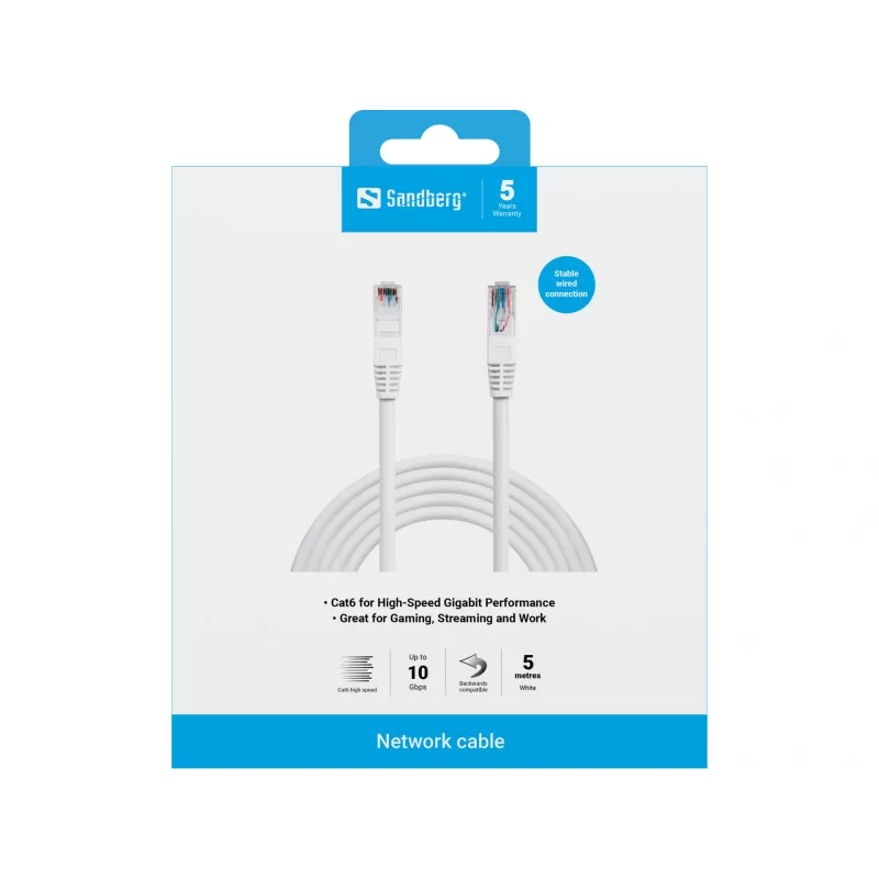 Tinklo kabelis Sandberg tinklo kabelis UTP Cat6 RJ-45 5 m baltas