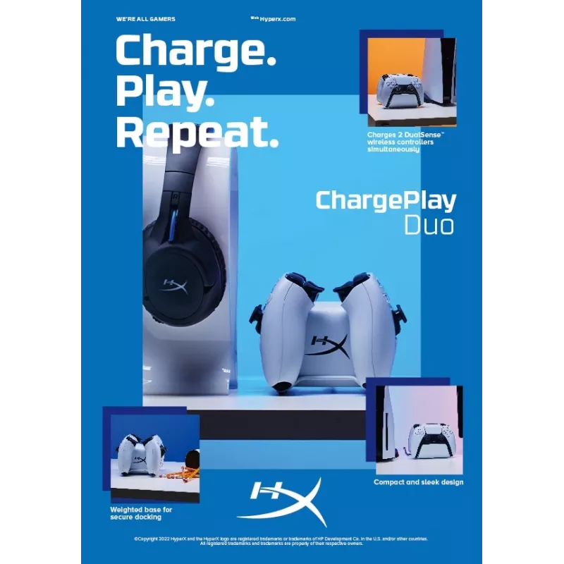 HyperX ChargePlay Duo – valdiklio įkrovimo stotelė, skirta PS5